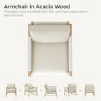 CHITA Boho Patio Rattan Chair, Outdoor Wicker Chair with 7.1″ Thickened Cushions Acacia Wood Frame(Cream)