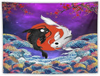 Houselerax Japanese Koi Fish Tapestry, Yin Yang Big Wave Cherry Blossom Tapestries Wall Hanging for Bedroom Living Room Office Decor 60"x50"