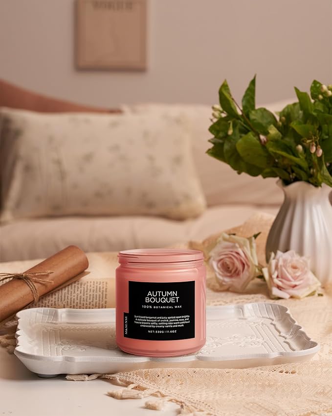 M&SENSE Fall Candle Autumn Wreath Scented, Large 11.6oz Natural Soy Wax 70 Hours Burn Time Clean Non Toxic Candle Classic 2 Wicks Gifts