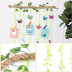 Wall Hanging Photo Display with Artificial Leaves Vines, Macrame Photo Holders, Boho Pictures Organizer for Wall Decoration, with 15 Wood Clips, for Home, Office, Classroom, Party, Wedding
