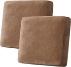 H.VERSAILTEX Velvet Stretch Couch Cushion Cover Plush Cushion Slipcover for Chair Loveseat Sofa Cushion Furniture Protector Seat Cushion Sofa Cover (2 Piece Large Sofa Cushion Covers, Camel)