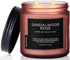 M&SENSE Sandalwood Rose Scented Candle - 11.6oz Natural Soy Wax Non Toxic 70-Hour Burn Long Lasting Candle, 2-Wick Strong Scent for Home - Slow-Burning Housewarming Gift for Men & Women