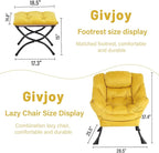 Lazy Chair and Ottoman, Large Accent Lounge Chair with Armrests and a Side Pocket, Modern Leisure Upholstered Sofa Reading Armchair with Footrest for Bedroom, Living Room, Dorm Rooms, Office