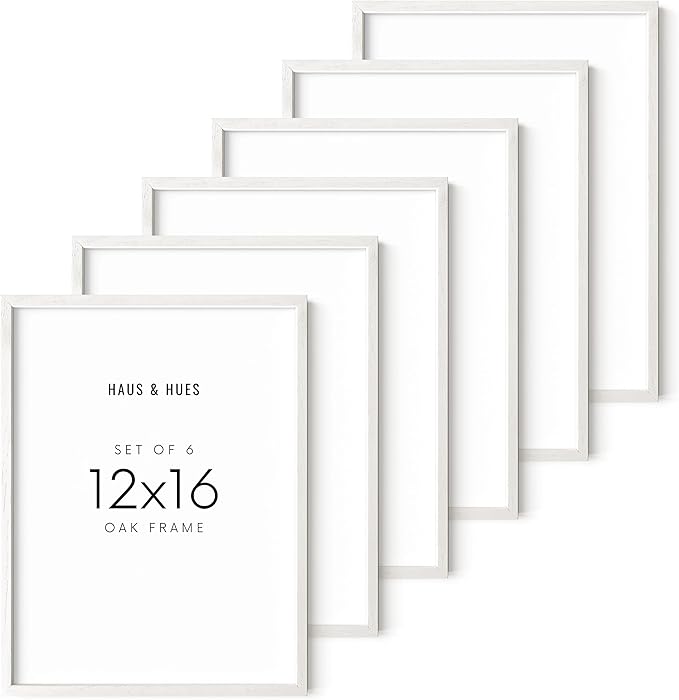 HAUS AND HUES White Oak 12x16 Inch White Picture Frames - Set of 6 White Frames Gallery Wall, White Picture Frames 12x16, White Gallery Wall Frame Set, White Picture Frames Pack (White Oak Frame)