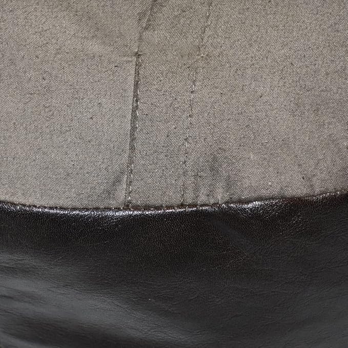 PF12 Round Shaped Goat Leather Handmade Eco-Friendly Chocolate Brown Pouf - 21" x 21" x 12", Plain Solid, Recycled Cotton Filled