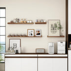 Fun Memories Picture Ledge Shelf for Wall, 48 inch Pine Wood Nursery Book Shelves Set of 2- Wall Book Shelves for Kids Room, Home Decor - Kitchen Spice-Carbonized