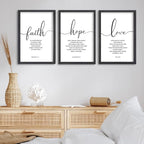 FZMHASLWW Faith Hope Love Sign Wall Decor 16"×11" Set of 3 Bible Verse Christian Scripture Wooden Framed Wall Hanging Art (Black)