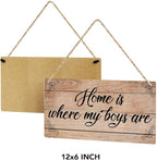 SENJIAN Rustic Family Quote Wood Decor Sign, Home is Where My Boys are Printed Wood Sign Wall Art, Hanging Door Sign, Decorative Wood Sign Home Decor 6" x 12"