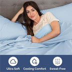 Queen Sheets Set 6 Piece - Includes 4 Pillowcases - Bed Sheets Queen Size - Soft Hotel Luxury Bedding - Cooling, Comfy, Cozy & Breathable - 1 Flat, 1 Fitted & 4 Pillowcases w/ Deep Pockets - Baby Blue