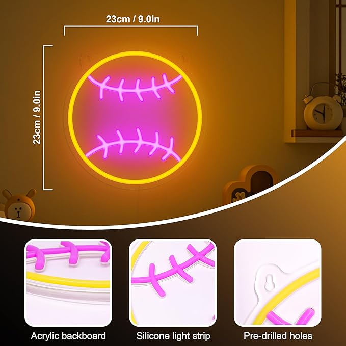 Softball Neon Sign - Dimmable Sport Wall Decor With USB Power, Softball Gifts for Girls 8-12, LED Neon Lights for Girls Cave College Dorm Softball Fan Accessories Stuff