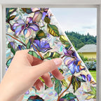 Window Film, Decorative Purple Flowers Stained Static Glass Window Clings Stickers for Home Office Living Room Bedroom Glass Windows Door Decor 16.93 x 39.37 Inches