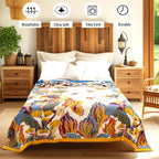 Boho Large Throw Blanket, 100% Organic Cotton Breathable Soft Bed King Throw - Fall Floral Bird Butterfly Farmhouse Decor Blanket for Sofa Couch Chair and Gift. 91" x 98"