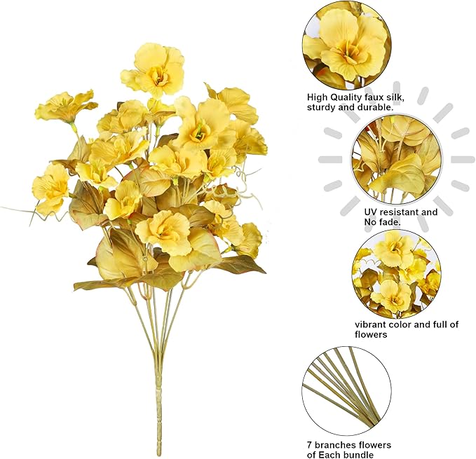 Fall Flowers Fake Flowers Mums for Outdoors Autumn Decoration, 6 Bundles Artificial Flowers Faux Silk Plants Realistic UV Resistant for Outside Planter Patio (Fall Yellow White)