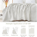 jinchan Boho 100% Cotton Blanket Muslin 50x60 Inches Lightweight 3-Layer Geometric Square Striped Pattern Reversible Quilt Throw Soft Breathable Comfy All Seasons for Couch Bed Decor, Light Grey