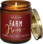 Fall Candles - 'Farmhouse' Autumn Scented Soy Candles for Home, w/Cinnamon, Clove & Pine I Infused with Essential Oils I Farmhouse Décor, 9oz Reusable Jar, 50Hr Burn, Made in USA