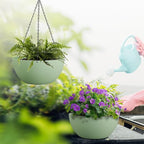 13 inch Large Hanging Planters Plant Pots for Outdoor Indoor Plants with Drainage Holes and Chain, 2 Pack Round Hanging Flower Pots for Garden Home Porch Decor, Green