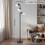63" Modern 3-Head Adjustable Floor Lamp, Flexible Gooseneck Standing Lamp with Glass Shades for Living Room, Bedroom & Office,3x9W E26 LED Bulbs Included, Weighted Base