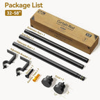 Curtain Rod 32-58 Inch, Heavy Duty 1 Inch Adjustable Curtain Rods for Windows, Black Short Window Treatment Rods, Modern Design, Easy Installation