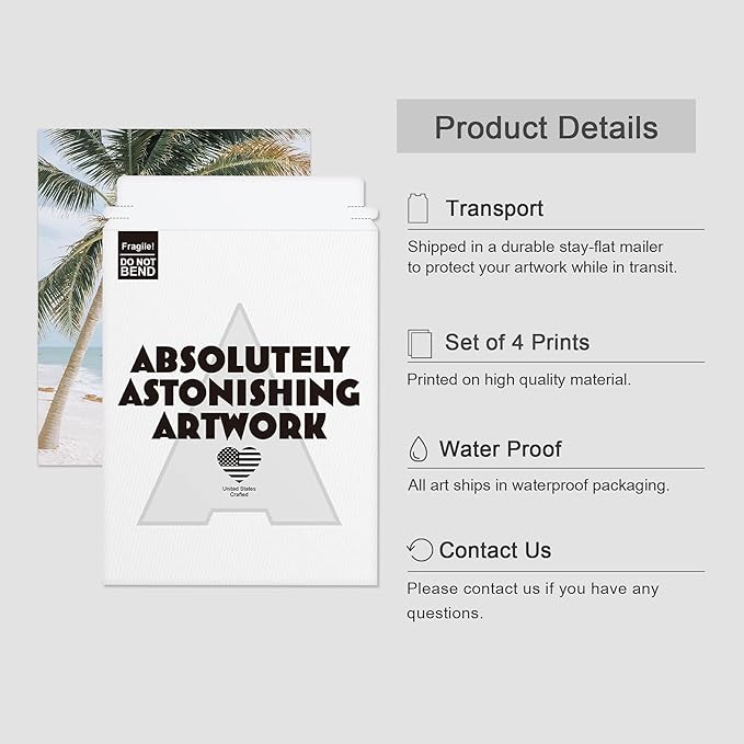 SIGNWIN Poster Bathroom Decor, Wall Art Room Decor Multicolor for Living Room, Bedroom, Office White White Beach Shore Tropical Palm Tree Island Nature Wilderness Realism Landscape - 12"x16"x4