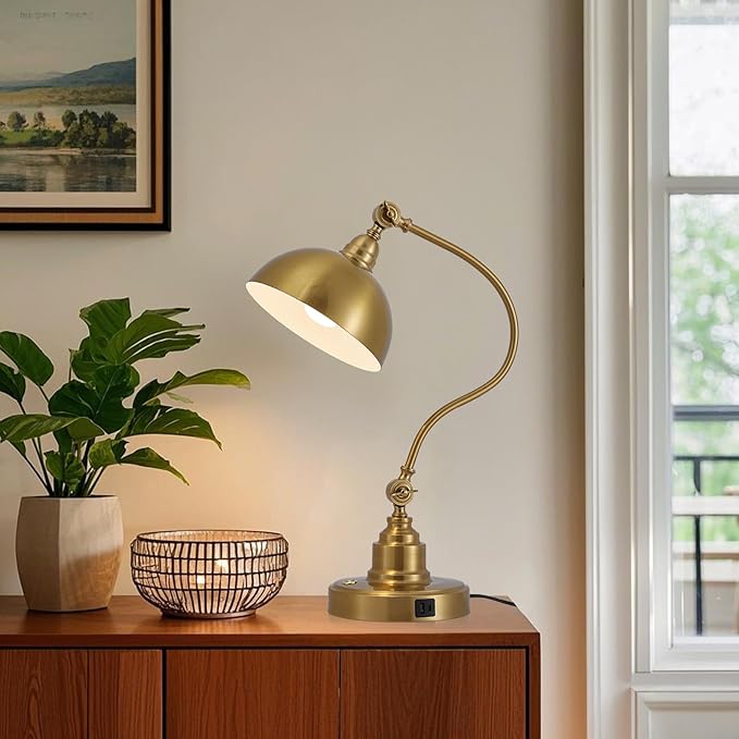 Vintage Brass Gold Desk Lamp Decorative Table Lamp for Home Office Living Room Bedroom Desk Light, Rustic Industrial Farmhouse Antique Library Study Desk Lamp E26 LED Bulb Included