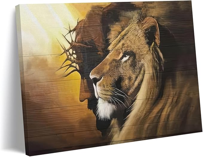 Fantasy Artists Framed Jesus Christ Canvas Wall Art The Lion of Judah Christian Painting Prints Biblical Wall Decor Religious Room Decor for Church Prayer Room Christian Schools Hospitals 12" x 16"