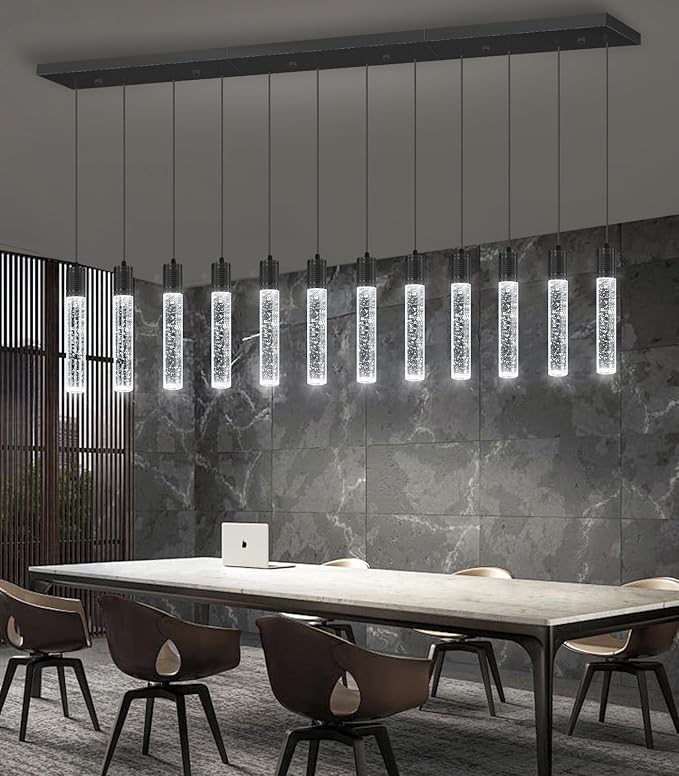 Modern Crystal Chandeliers LED Pendant Light for Kitchen Island Dining Room Entrance Foyer Living Room 6000K Black