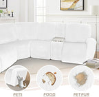Arfntevss Sectional Recliner Couch Covers Velvet Washable Corner Sectional Sofa Cover for Reclining Couch Stretch Soft Thick L Shape Recliner Slipcover Set (5 Seat with 2 Console Cover, White)