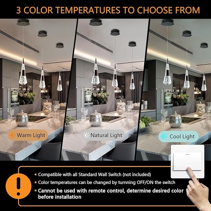 Led Pendant Light, 1 Pack Pendant Light Kitchen Island Lighting Fixture,Black Ceiling Hanging Pendant Light Fixture