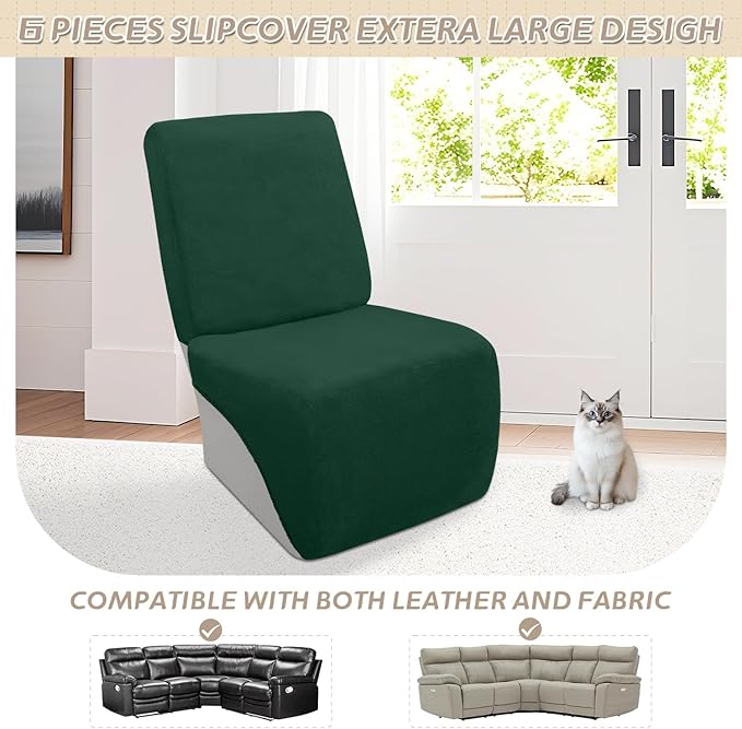 Arfntevss Sectional Recliner Couch Covers Velvet Corner Sectional Sofa Cover for Reclining Couch Stretch Soft L Shape Recliner Slipcover Washable Additional Seat Protector (1 Seat Cover, Dark Green)