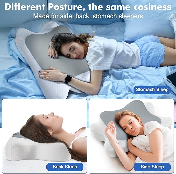 Cervical Neck Pillow, Side Sleeper Pillow for Neck Shoulder Pain Relief, Contour Memory Foam Cooling Pillow for Back Stomach Sleepers, Ergonomic Orthopedic Pillow