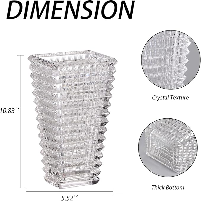 MCMCNCUIU Crystal Glass Vase, Large Crystal Vases for Flowers, Large Flower Vase, Clear Modern Vases for Living Room, Bedroom, Kitchen, Dining Table, Mantle, Wedding, 11 Inches