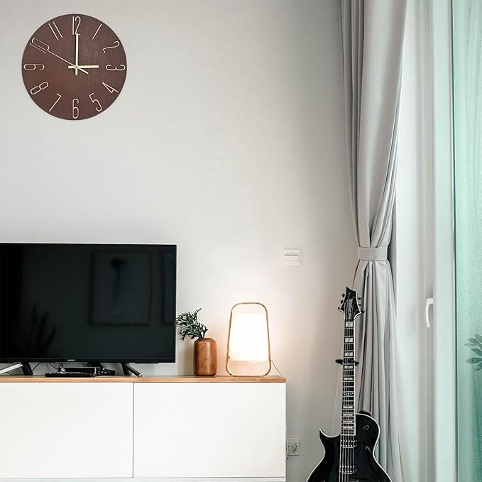 Wall Clock, Silent Clock, Wall Clocks Battery Operated， 12 inch Modern Wall Clock, Suitable for Offices, Living Rooms, Kitchens, Homes, Schools (Retro Brown Without Second Hand)