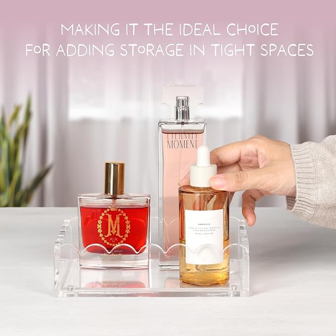 5x7in Acrylic Scalloped Tray with Magnetic Mat, Acrylic Picture Frames Fits 4x6 Photos & Smaller with Floating Effect, Freestanding Desktop Display for Livingroom, Bedroom, Office,...