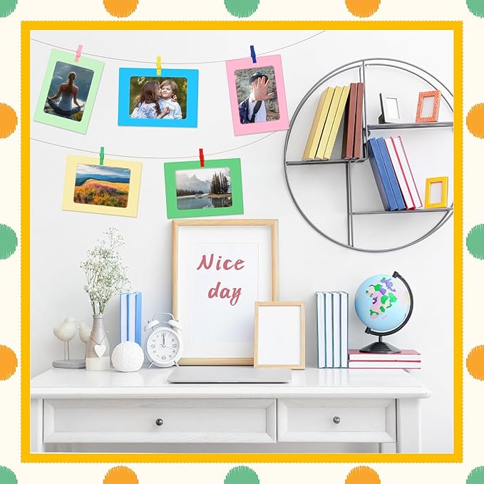 Janlaugh 100 Pcs Paper Photo Frames 4x6 Paper Picture Frame with 100 Clip 10 String Kit DIY Hanging Cardboard Photo Holder Back to School Wall Decor Wedding Home