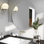 BEAUTYPEAK 20 Inch Round Mirror, Metal Frame Circle Mirror, Wall Mounted for Entryway, Bathroom, Vanity, Living Room, White