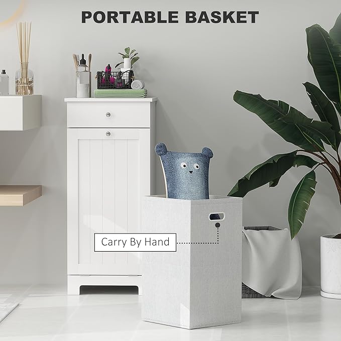 HOMCOM Laundry Hamper with Removable Basket, Tilt Out Hamper with Drawer and Beadboard Door, Bathroom Storage Cabinet, White
