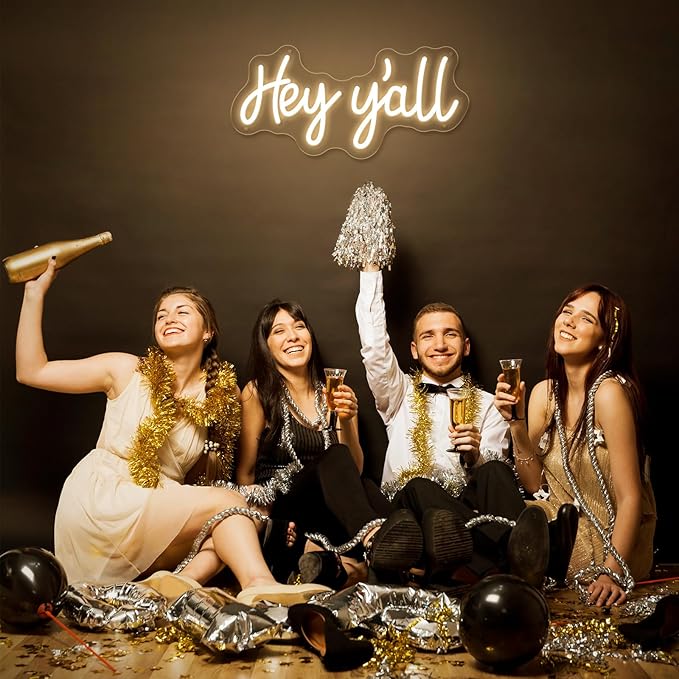 HDJSIGN Hey y'all Neon Sign for Wall Decor Home Decor Neon Light USB Powered LED Light Up Signs Room Decor Aesthetic Bar Pub Club Hotel Beauty Birthday Gift (15.74x7.44")