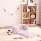 Toddler Chair Kids Couch, 2-in-1 Toddler Soft Sherpa Couch Fold Out Armchair with Removable Cover, Convertible Reading Chair Toddler Sofa for Kids, Glow in The Dark Purple Horse