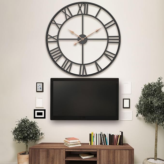 36 Inch Extra Oversized Large Giant Modern Decorative Wall Clock,Vintage Industrial Farmhouse Black Metal Big Roman Numeral Large Clocks for Living Room Decor,Entrance Fireplace,Dinng Room