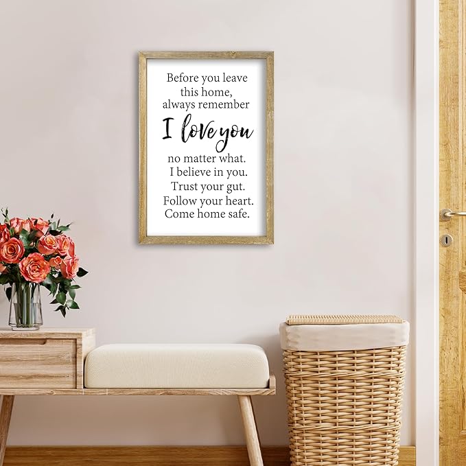 Before You Leave This Home Sign Wall Decor 16x11 Inch I Love You Inspirational Entryway Wood Framed Wall Hang Art (Wood)