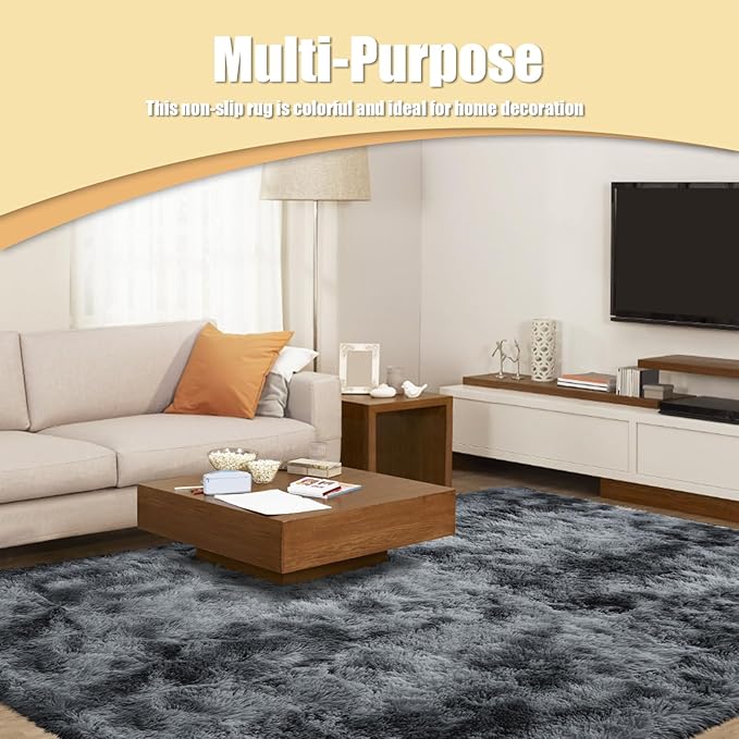 Shag Area Rug for Bedroom 5x8,Tie-Dyed Black Fluffy Area Rugs for Living Room,Soft Fuzzy Rug Non-Shedding Indoor Plush Carpet for Kids Bedroom Nursery Dorm Home Decor