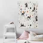 ICMOLYYENLO Abstract Cat Tapestry, Medieval Abstract Atomic Star Cat Vintage Home Wall Hanging Art Tapestry for Bedroom Living Room Dormitory 40x60 Inch