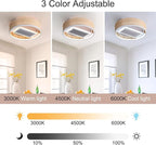 19.7''Mondern LED Bladeless Ceiling Fan, Smart Low Profile Ceiling Fan with Light, Rattan Boho Flush Mount Ceiling Fan, Dimmable Bedroom Ceiling Lights with Reversible Fans (Wood)