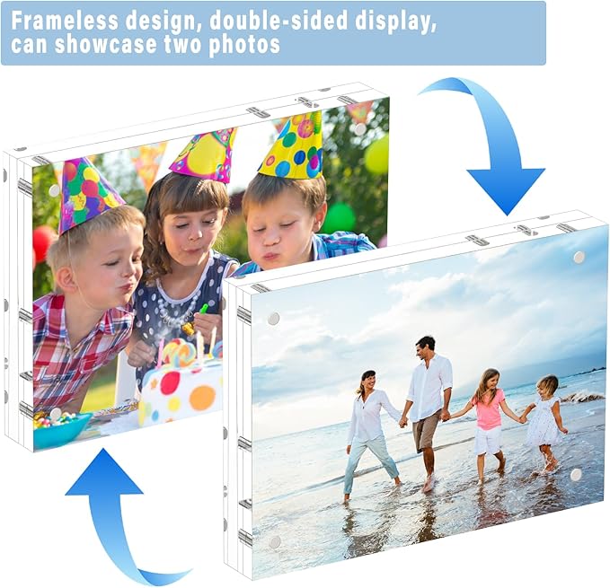 HELPLEX 5 Pack 8x10 Acrylic Picture Frames, 20mm Thicker Frameless Clear Frame, Double Sided Magnetic Frame, Free Standing Desktop Display Stand, UV Protection, Modern Style, 8x10 Size