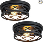Flush Mount Ceiling Light Fixture for Hallway,2-Light Black Hallway Light Fixtures Ceiling,Light Fixtures Ceiling Mount for Kitchen,Farmhouse,Hall (2 Pack)