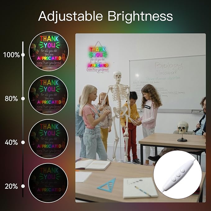 WLHOPE Thank You Appreciated Neon Sign Dimmable Led Signs for classroom Wall Decor Neon Lights USB Powered Acrylic Sign for living room bedroom office teacher's day kids gift Decoration12.6*14.96 inch