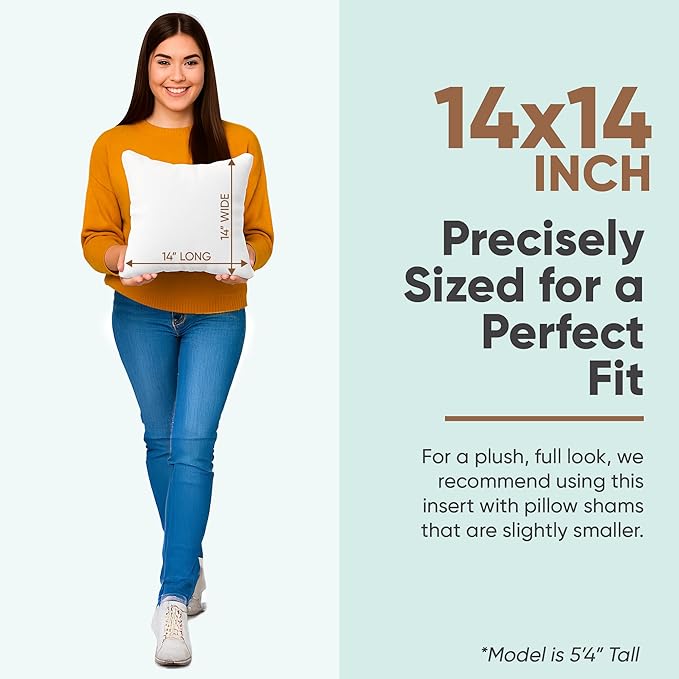 Pillowflex Synthetic Down Pillow Insert - 14x14 Down Alternative, Ultra Soft Throw Pillow, Small Sham Bed Sleeping Pillow - 1 Decorative Accent Form
