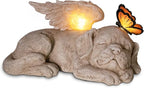 WONDER GARDEN Sleeping Dog Angel Statue with Solar Light - Pet Memorial Stone, in Memory of Dog, Marker Tribute Statues, Resin Guardian Angels, Bereavement Gift