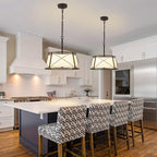 15.7" Black Drum Chandelier,3-Light Modern Farmhouse Chandelier,White Fabric Drum Shade Pendant Light Fixture for Dining Room Kitchen Island Bedroom Entryway