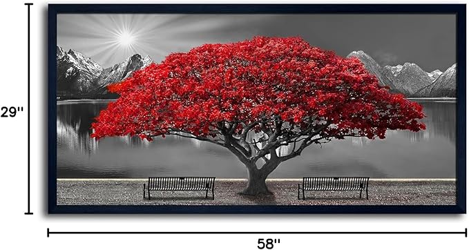 Black and White Red Tree Wall Art Canvas Print Picture Large Red Tree Landscape Modern Artwork for Living Room Bedroom Office Home Wall Decor With Frame 29X58inch Black Framed